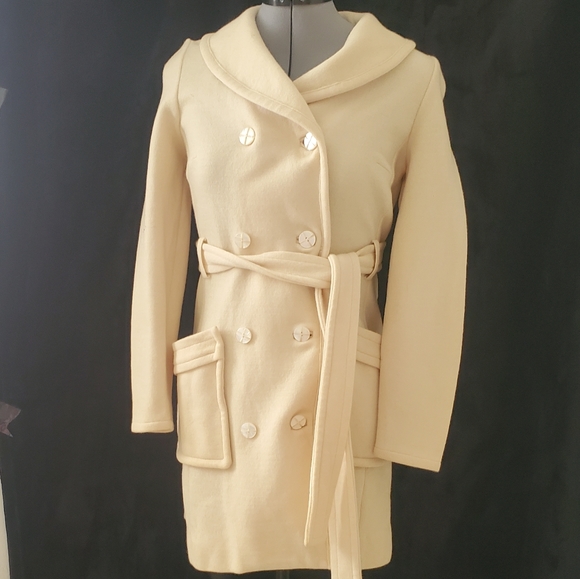Vintage beige Virgin wool trench button coat - Picture 3 of 12